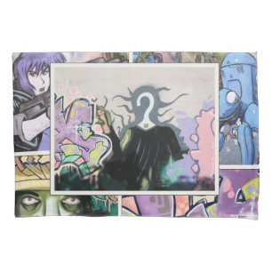 Colourful Grungy Street Art Collage alt 3 Pillowcase