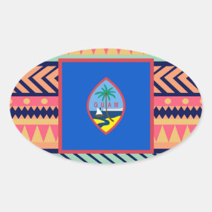 Colourful Guam Flag Box Oval Sticker