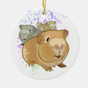 Colourful Guinea Pig Trio Rainbow Paint Splash Ceramic Ornament