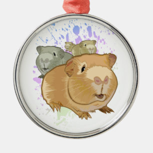 Colourful Guinea Pig Trio Rainbow Paint Splash Metal Ornament
