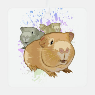 Colourful Guinea Pig Trio Rainbow Paint Splash Metal Ornament