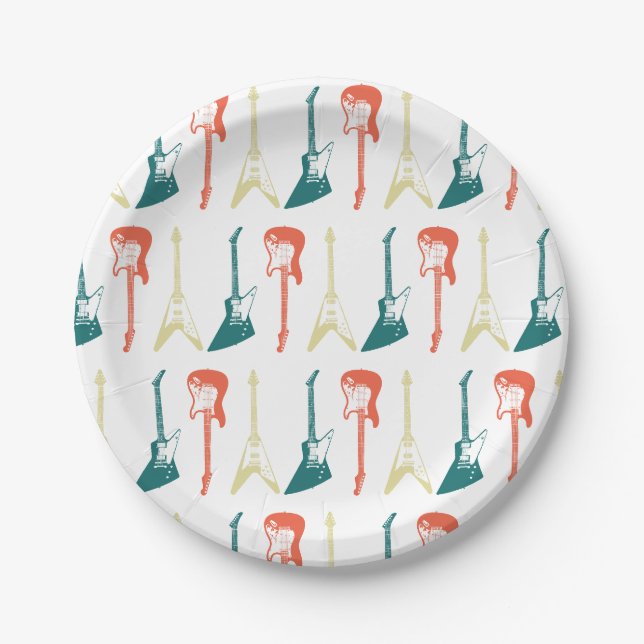 Colourful Guitar Rock and Roll Rockstar Birthday Paper Plate (Front)