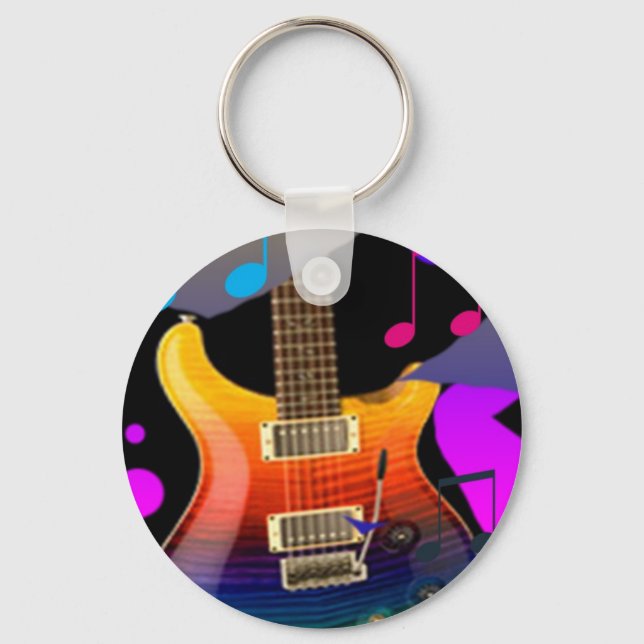 Colourful Guitar - Rock On! Keychain (Front)