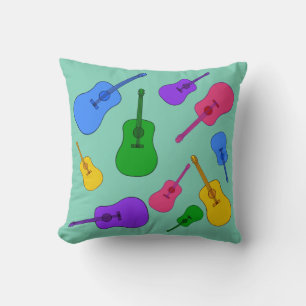 Colourful Guitars Collage Rainbow Colours Throw Pillow