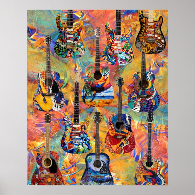 Colourful Guitars-Electric Guitars-Acoustic Guitar Poster (Front)