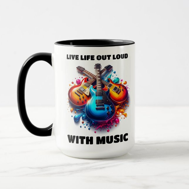 Colourful Guitars Live Life Out Loud with Music Mug (Left)