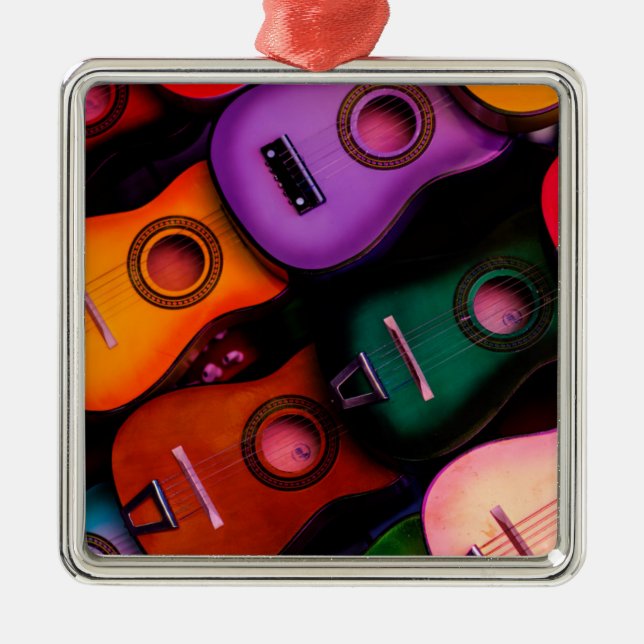 Colourful Guitars Metal Ornament (Front)
