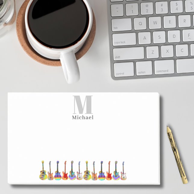 Colourful Guitars Music Teacher Monogram Post-it Notes (Colorful guitar monogram music teacher guitarist musician performer songwriter custom postit notes)