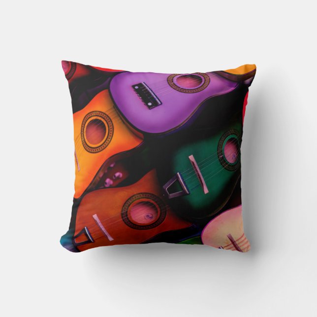 Colourful Guitars Throw Pillow (Front)