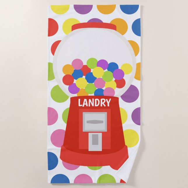 Colourful Gumball Machine Personalized Beach Towel (Front)