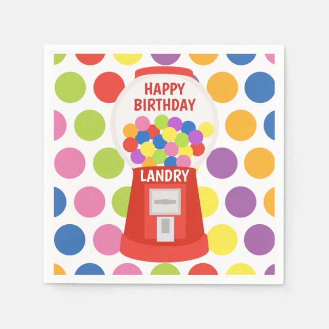 Colourful Gumballs Personalized Party Napkins (Front)
