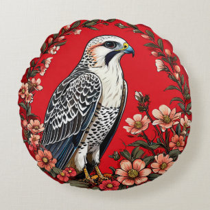 Colourful Gyrfalcon Bird Majestic Arctic Raptor Round Pillow