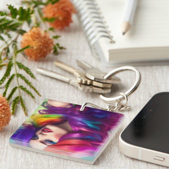 colourful hair keychain (Front Right)