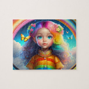 Colourful Hair Little Girl With Butterflies Jigsaw Puzzle