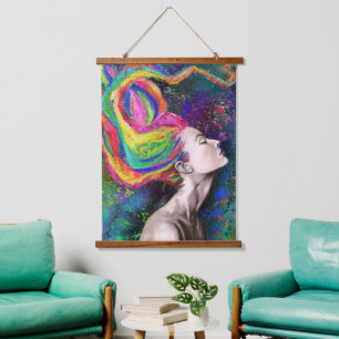 Colourful Hair Woman Hanging Tapestry
