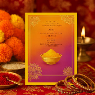 Colourful Haldi gold Mandala & Turmeric Bowl Hindu Invitation
