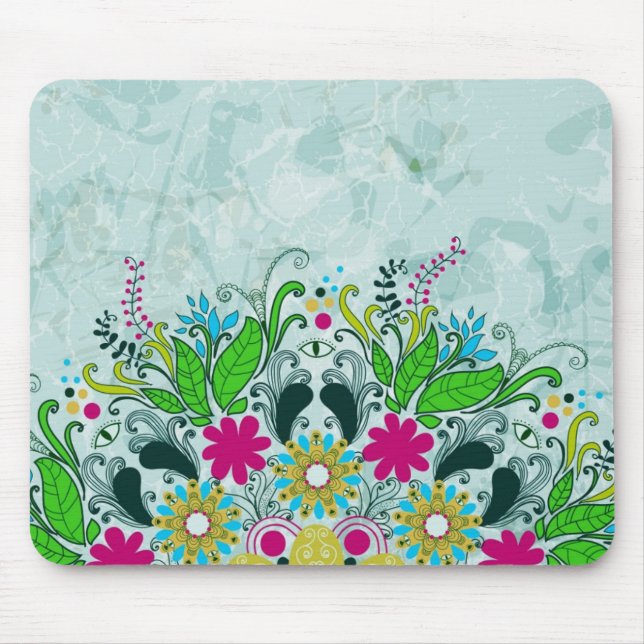 Colourful Half Circle Retro Floral Swirls Mouse Pad (Front)