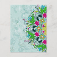 Colourful Half Circle Retro Floral Swirls
