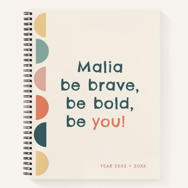 Colourful Half Circles | Be You! Personalized Name Notebook (Front)