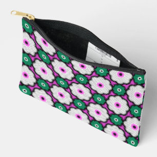 Colourful halftone flowers - pink and green accessory pouch