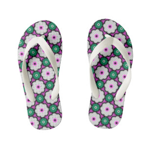 Colourful halftone flowers - pink and green kid's flip flops
