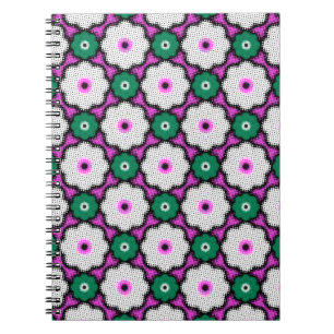 Colourful halftone flowers - pink and green notebook
