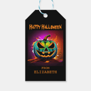 Colourful Halloween Creepy Pumpkin Black Gift Tags