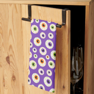 Colourful Halloween Eyeballs Pattern Kitchen Towel