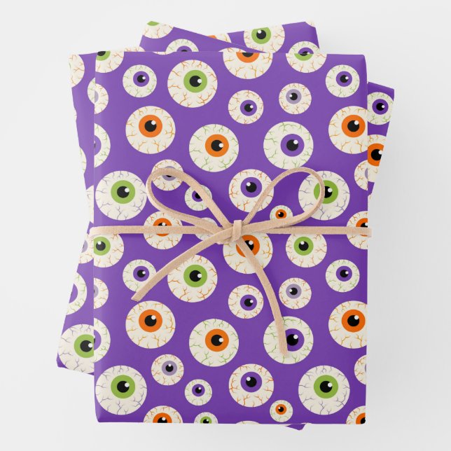 Colourful Halloween Eyeballs Pattern Wrapping Paper Sheet (In situ)