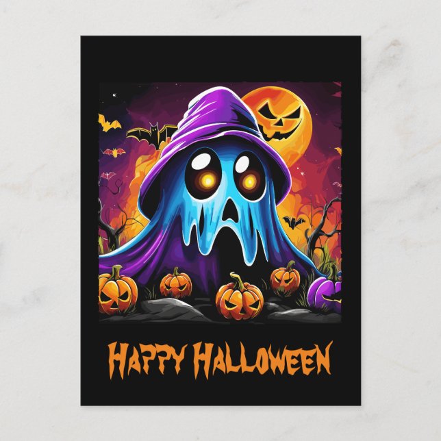 Colourful Halloween Ghost Pumpkin Happy Halloween  Postcard (Front)