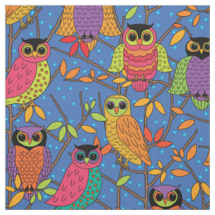 Colourful Halloween Owls Fabric