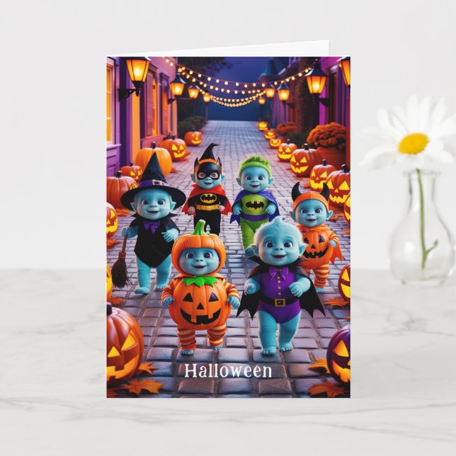 Colourful Halloween Parade with Costumed Character Card (Small Plant)