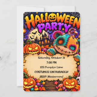 Colourful Halloween Party Invitation with Pumpkins