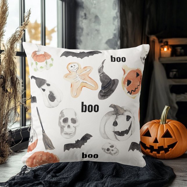 Colourful Halloween Scary Pattern |Happy Halloween Throw Pillow (Creator Uploaded)