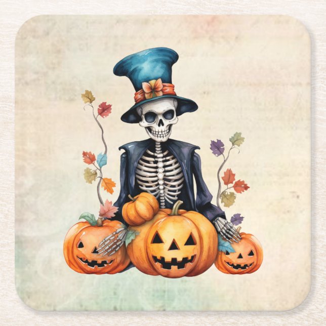 Colourful Halloween Skeleton Paper Coaster (Front)