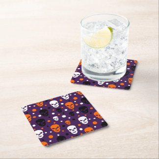 Colourful Halloween Skulls Polka Dots Pattern Square Paper Coaster