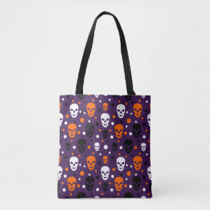 Colourful Halloween Skulls Polka Dots Pattern Tote Bag