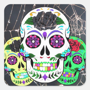 Colourful Halloween Sugar Skulls Square Sticker