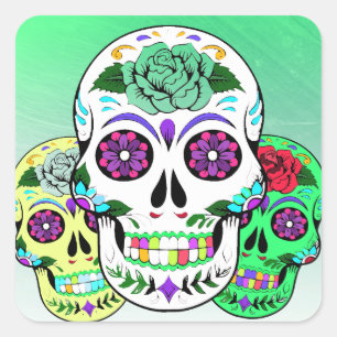 Colourful Halloween Sugar Skulls Square Sticker