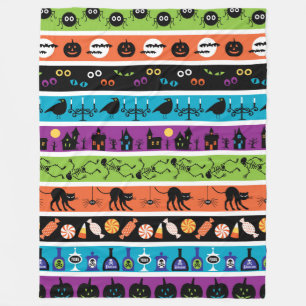 Colourful halloween symbols pattern fleece blanket