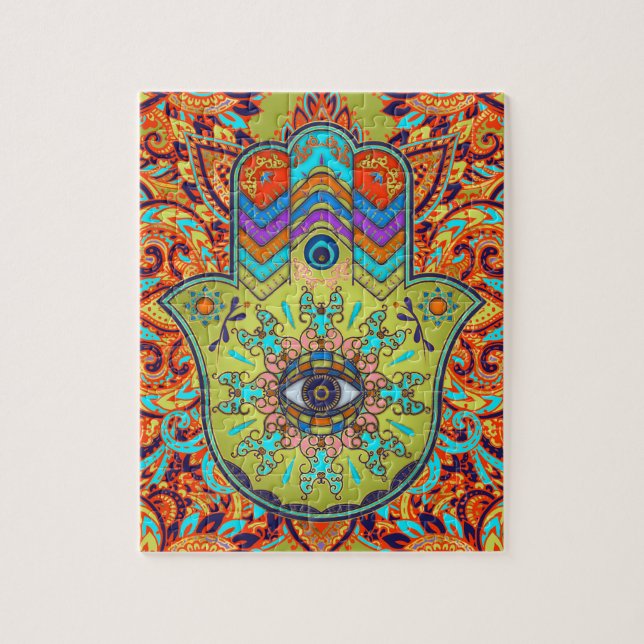 Colourful  Hamsa Hand -  Hand of Fatima Jigsaw Puzzle (Vertical)