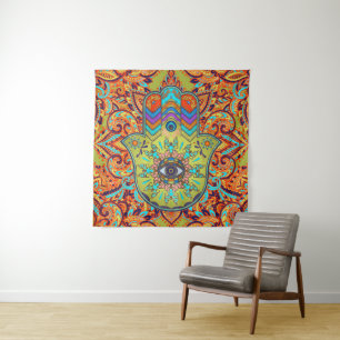 Colourful  Hamsa Hand -  Hand of Fatima Tapestry