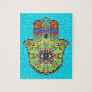 Colourful  Hamsa Hand with paisley Jigsaw Puzzle