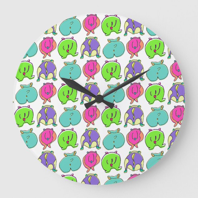 Colourful Hamster Butts Pattern Large Clock (Front)
