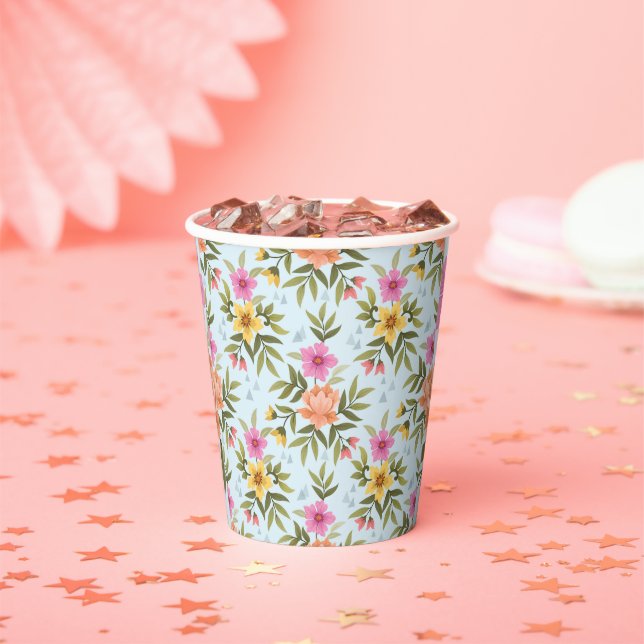 Colourful Hand Draw Flowers  Paper Cups (Insitu)