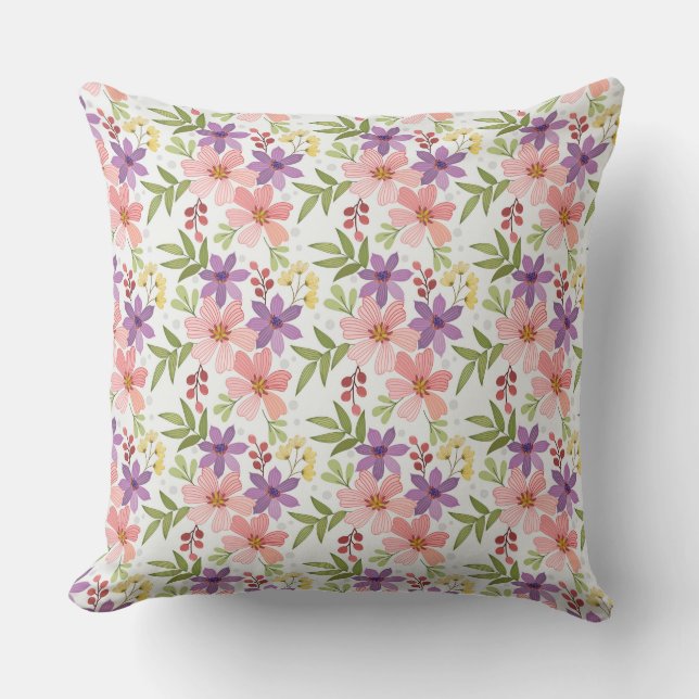 Colourful Hand Draw Flowers Seamless Pattern-1 Throw Pillow (Front)