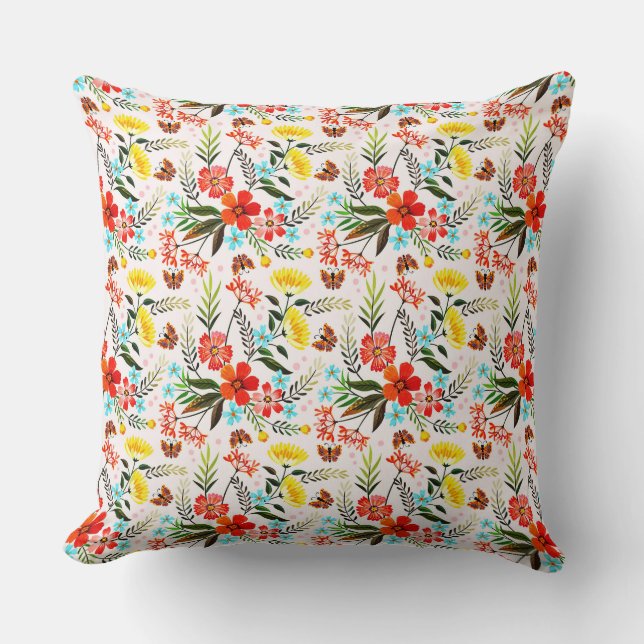 Colourful Hand Draw Flowers Seamless Pattern-4 Throw Pillow (Front)