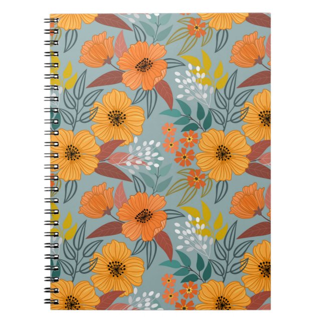 Colourful hand draw flowers seamless pattern notebook (Front)