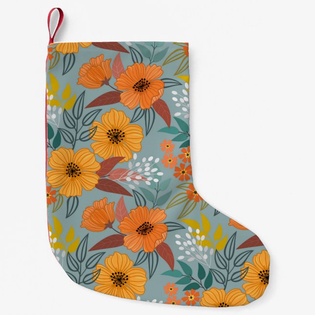 Colourful hand draw flowers seamless pattern small christmas stocking (Front)