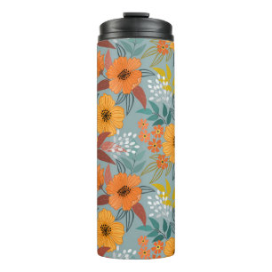 Colourful hand draw flowers seamless pattern thermal tumbler